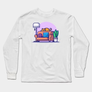 Cute Cat Sleeping On Sofa Cartoon Vector Icon Illustration Long Sleeve T-Shirt